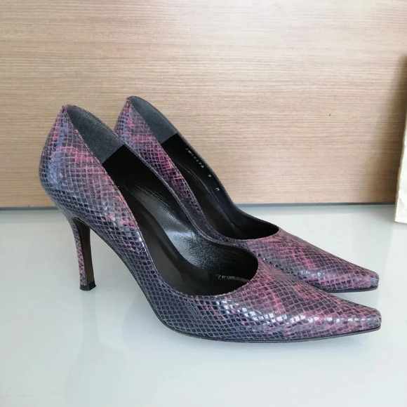 Stuart Weitzman Snake Print Leather Pointed Toe 4" Heels Purple Pink Black 9 - Picture 7 of 16